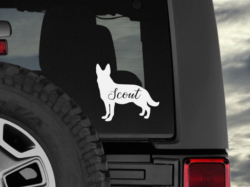 German Shepherd NAME Decal / Dog Decal / Window Decals / Laptop Decals / Car Decals / Sticker / Vinyl Decal White