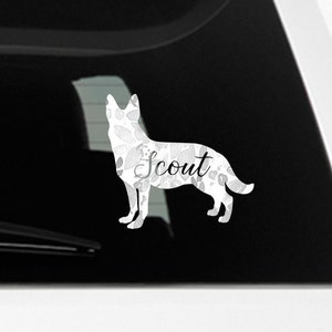 German Shepherd NAME Decal / Dog Decal / Window Decals / Laptop Decals / Car Decals / Sticker / Vinyl Decal Gray Floral