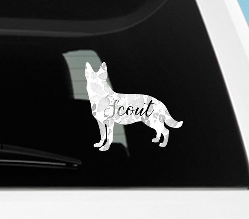 German Shepherd NAME Decal / Dog Decal / Window Decals / Laptop Decals / Car Decals / Sticker / Vinyl Decal Gray Floral