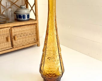 Vintage Empoli Genie Bottle Decanter, Tall Italian Yellow Glass Vase