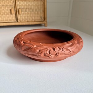 Vintage Bonsai Planter Unglazed Carved Bowl Terra Cotta Clay Succulent Pot image 1
