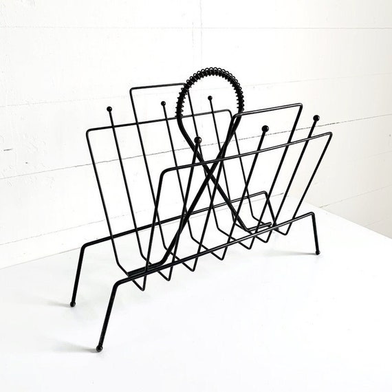 Vintage Black Magazine Rack Metal Geometric Retro Rack MCM Etsy