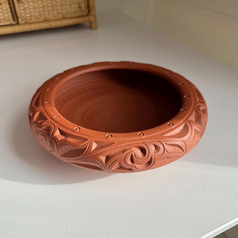 Vintage Bonsai Planter Unglazed Carved Bowl Terra Cotta Clay Succulent Pot image 16
