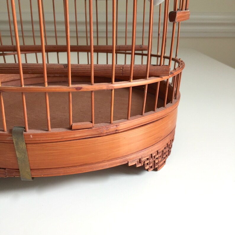 Vintage Birdcage Round Carved Bamboo Wooden Bird Cage Wood Etsy