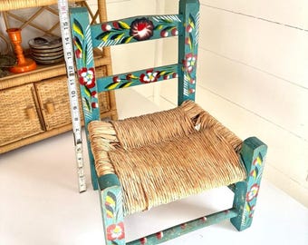 Vintage Mexican Folk Art Hand-Painted Doll Chair