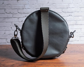Faux Leather Black Circle Crossbody