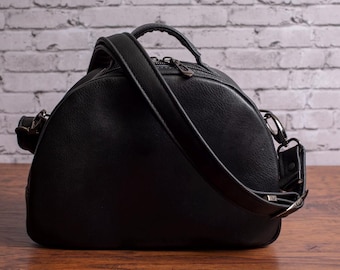 Half Circle Black Faux Leather Crossbody