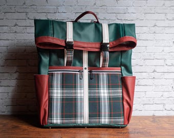 Plaid, Green & Red Passenger Backpack