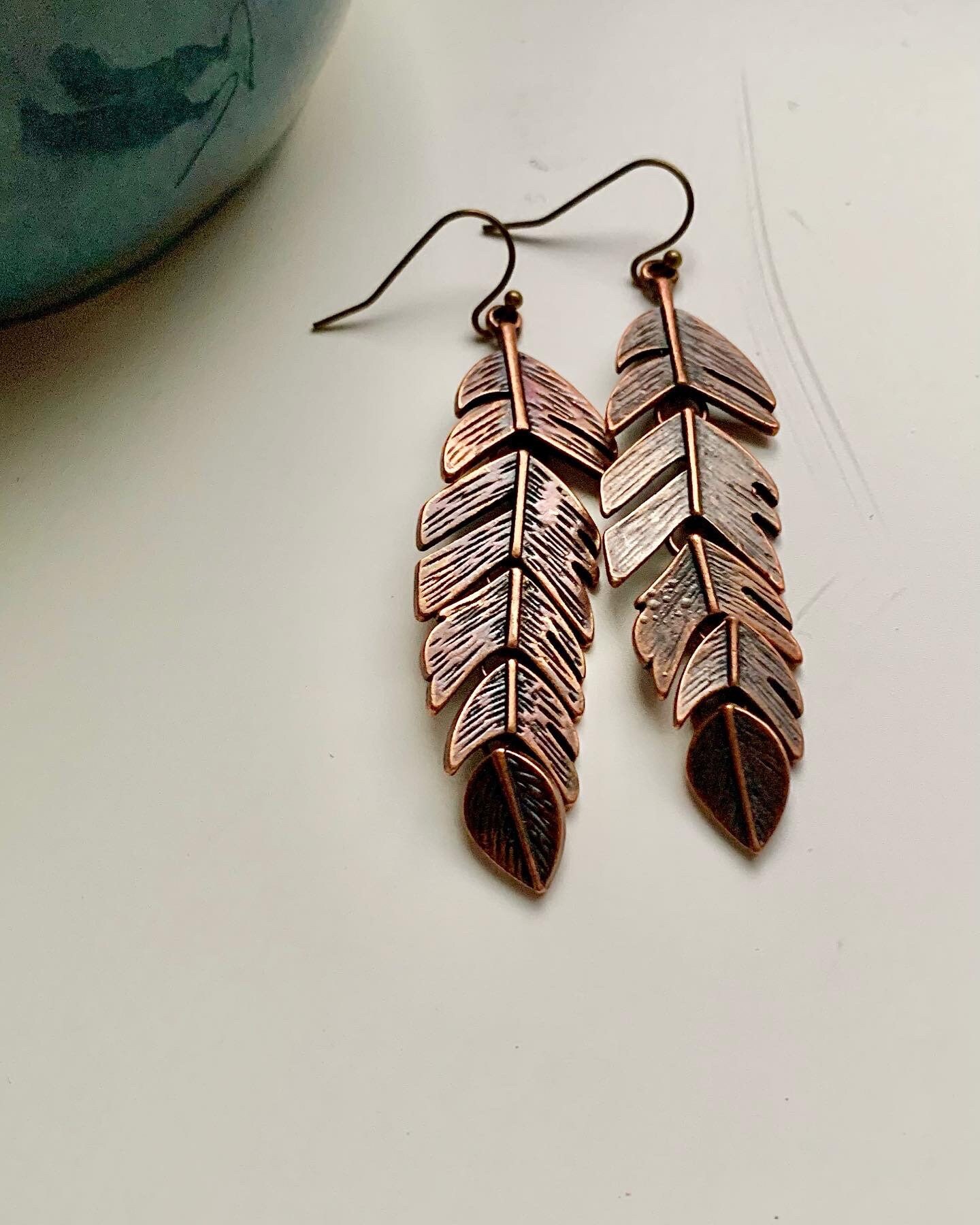 Copper Feather Earrings