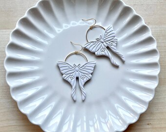 Clay Luna Moth Dangles - one pair