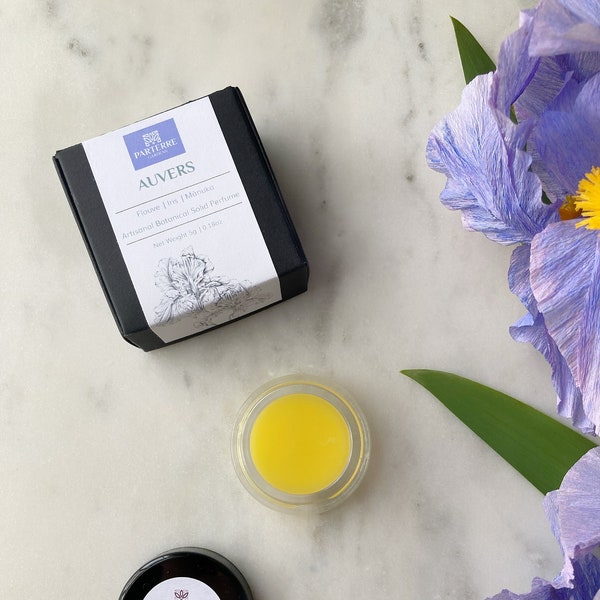 Auvers Solid Perfume | Flouve, Iris, Manuka | Natural, Botanical Fragrance | Essential Oils, Dried Flowers, Beeswax, Jojoba Oil