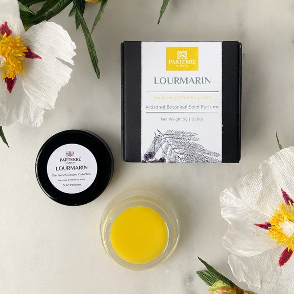 Lourmarin Solid Perfume | Rockrose, Mimosa, and Yuzu | Natural, Botanical Fragrance | Essential Oils, Dried Flowers, Beeswax, Jojoba Oil