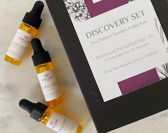 Perfumed Hair Oil Discovery Set | French Garden Collection | Natural, Botanical Hair Serum | Essential Oils, Jojoba, Argan, Rosehip, Cactus