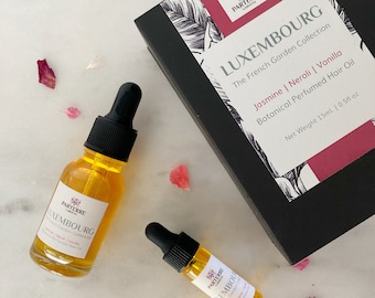 Luxembourg Perfumed Hair Oil | Jasmine, Orange Blossom, Vanilla | Natural, Botanical Serum | Essential Oils, Jojoba, Rosehip, Argan, Cactus