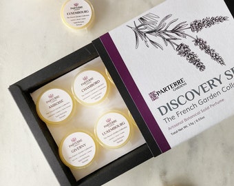 Solid Perfume Discovery Set | French Garden Collection | Natural, Botanical Fragrance | Essential Oils, Dried Flowers, Beeswax, Jojoba Oil