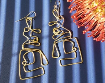 ITS COMPLICATED Earrings. Abstract Art Earrings. Basquiat Inspired Jewelry. Mixed Metal Jewelry.  FLOW Collection