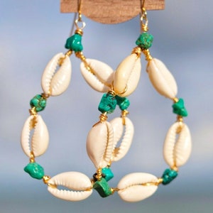 Cowrie Shell Hoops. Orisha AJE Earrings Turquoise