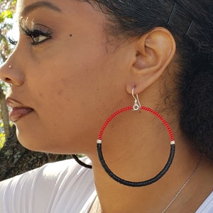 Funky Beaded Hoops. Seed Bead and Afro Vinyl Earrings.  ADORN Silver collection.