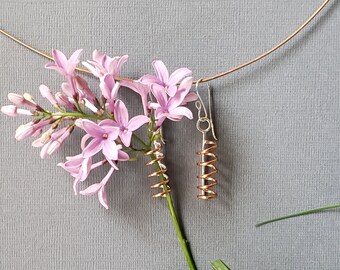 Flower Vessel Earrings. Flower Holder Earrings. Copper and Sterling Spiral Jewelry