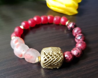 Ruby Goddess bracelet With Jade + Brass