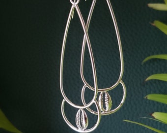 ABUNDANCE. Teardrop Earrings with Cowrie Shells in Sterling