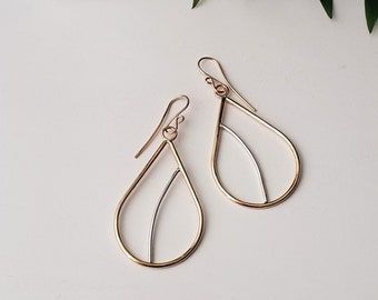 Mixed Metal Earrings. Teardrop Hoops | FLOW Collection