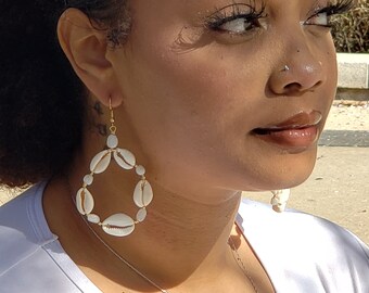 Cowrie Shell Hoops. Orisha AJE Earrings