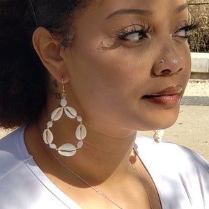 Cowrie Shell Hoops. Orisha AJE Earrings image 1