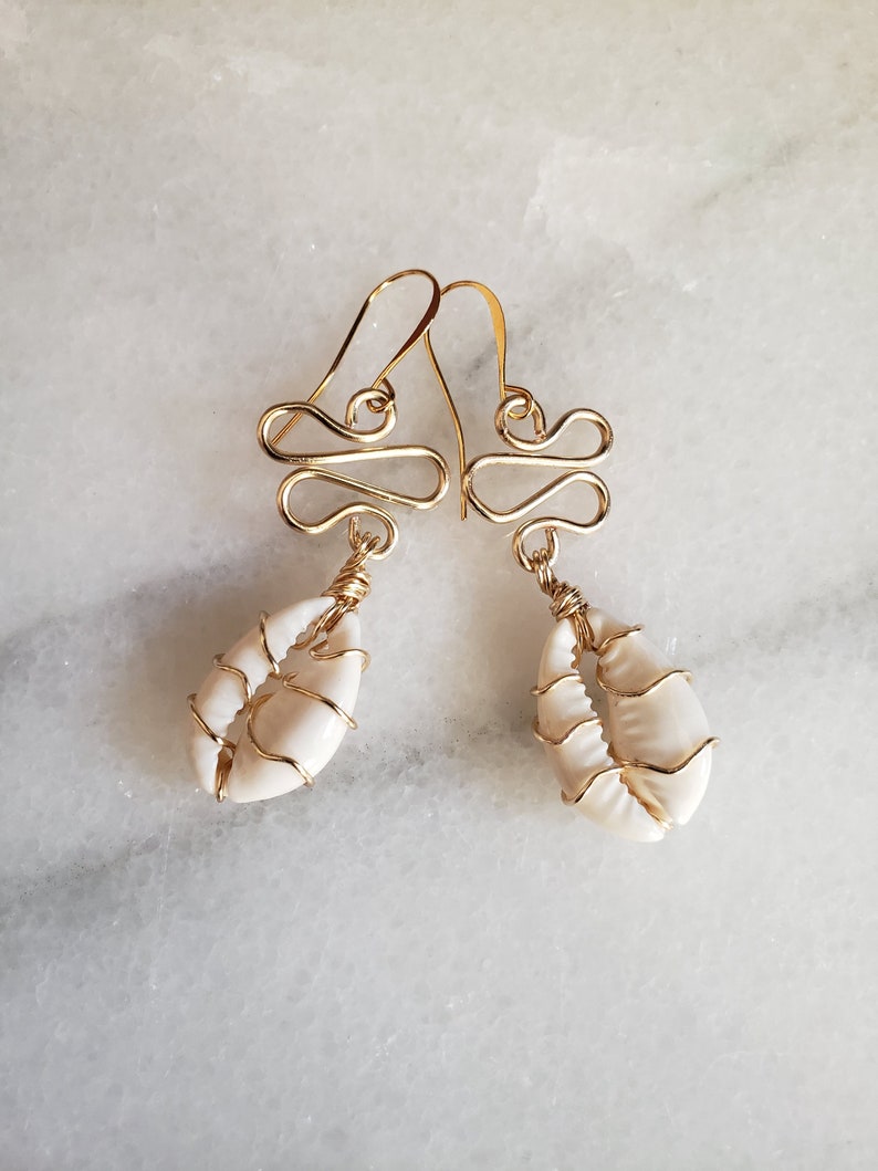 GODDESS Cowry Earrings. Cowrie Shell Jewelry Gold plated
