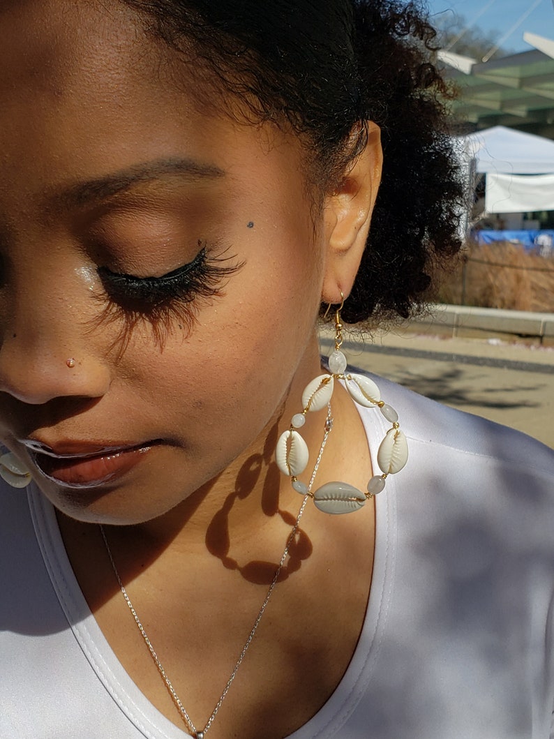 Cowrie Shell Hoops. Orisha AJE Earrings image 2