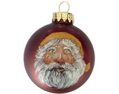 Hand Painted Christmas Ornament Glass Ball Santa Claus Face Head Brown Ball Red Hat Hand Painted Ornaments Christmas Ornaments Painted Glass
