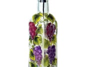 Hand Painted Glass Bottle Olive Oil Dispenser Grapes Blue Red Purple Hand Painted Glassware Hand Painted Oil Vinegar Soap Dispensers Green