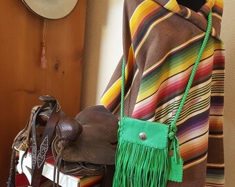 Ralph Lauren Leather Purse Western Southwestern Crossbody Shoulder Bag 11" Fringe Indian Boho Festival Women SMALL (7.25x7) SOFT Vintage