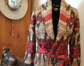 Ralph Lauren Cardigan Sweater Coat Western Aztec Navajo Indian Southwestern Women (Relaxed) Small ?(Fitted) Medium ? Cotton Brown Red UNUSED