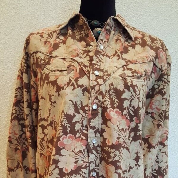 COMING SOON! Vintage Ralph Lauren Western Top Shirt Floral Pearl Snap Button-Down Long Sleeve Blouse Southwest SOFT Flannel Cotton Women 8