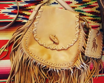 Ralph Lauren Leather Purse Western Southwestern Crossbody Shoulder Bag SOFT 8" Fringe Indian Boho Hippie Festival Women SMALL (7.5x7) UNUSED