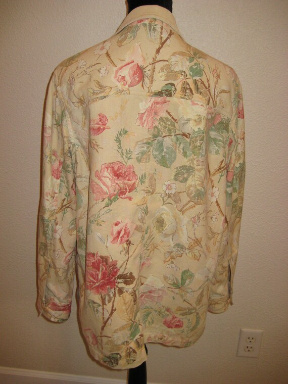 Ralph Lauren Floral Coat Garden Jacket Women's Medium Large ? Linen Cotton Corduroy Flower Rose Gardening Outerwear Blazer Vintage Unused!