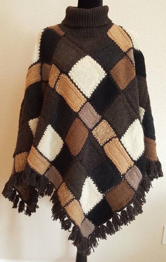 Ralph Lauren Poncho Sweater Hand Knit Patchwork Bo