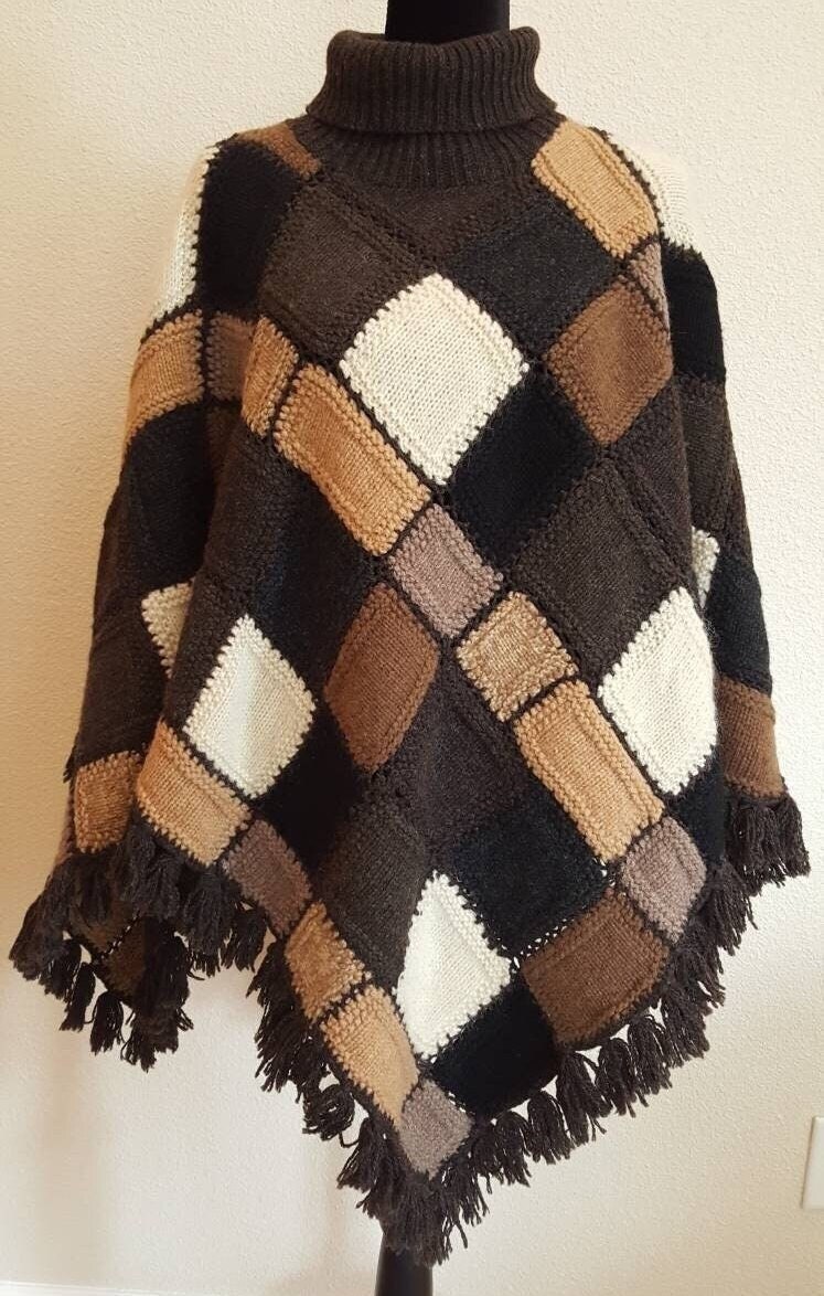 RALPH LAUREN” Wool Patchwork Poncho