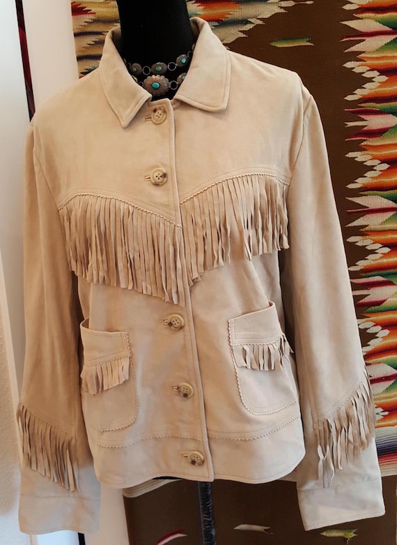 SOFT Ralph Lauren Leather Jacket Western Fringe SUEDE Southwestern