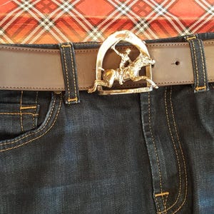 Ralph Lauren Belt Brown Leather ITALY Equestrian Polo Factory aged/tarnished Silver Women sz MEDIUM (30.5&quot;-34.5&quot;) X 1.5&quot; wide Men ? Vintage