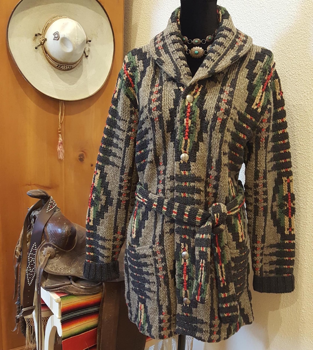 RALPH LAUREN☆HAND KNITカウチン風アウター Ralph Lauren RRL Wool Hand Knit Southwestern Blanket Cardigan