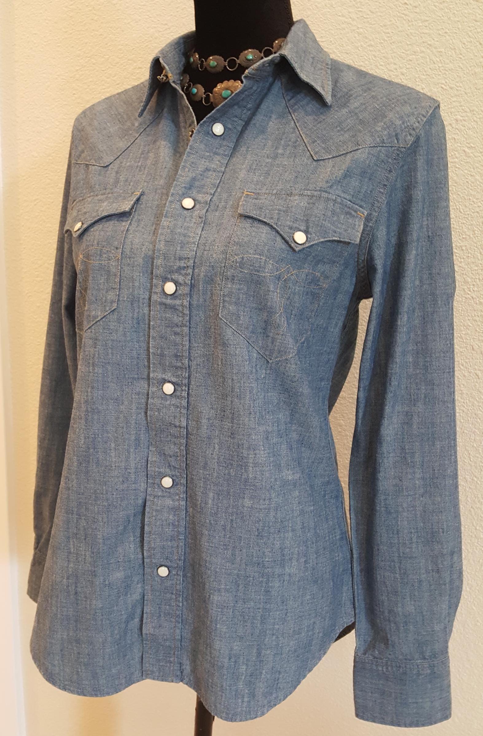 RRL Ralph Lauren Double RL Shirt Top Western Long Sleeve Blue