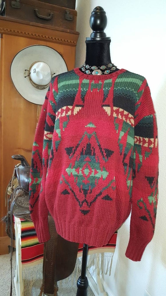 Vintage Ralph Lauren Sweater CREWNECK Western Southwestern Aztec