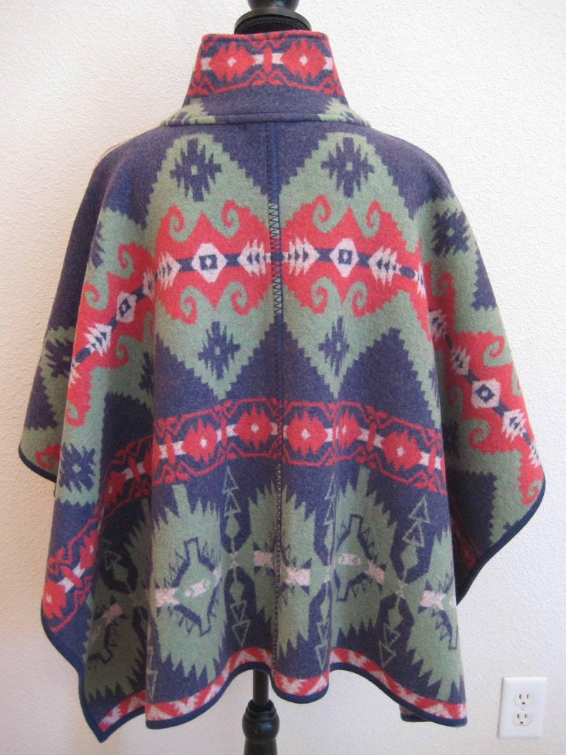 Ralph Lauren Poncho Wool Southwestern Western Aztec Native American Indian Blanket Women Large / XL One Size Unisex Men Soft Felt Vintage image 3