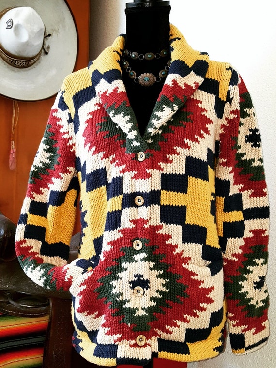 Ralph Lauren Cardigan Sweater Aztec Southwestern Western - Etsy