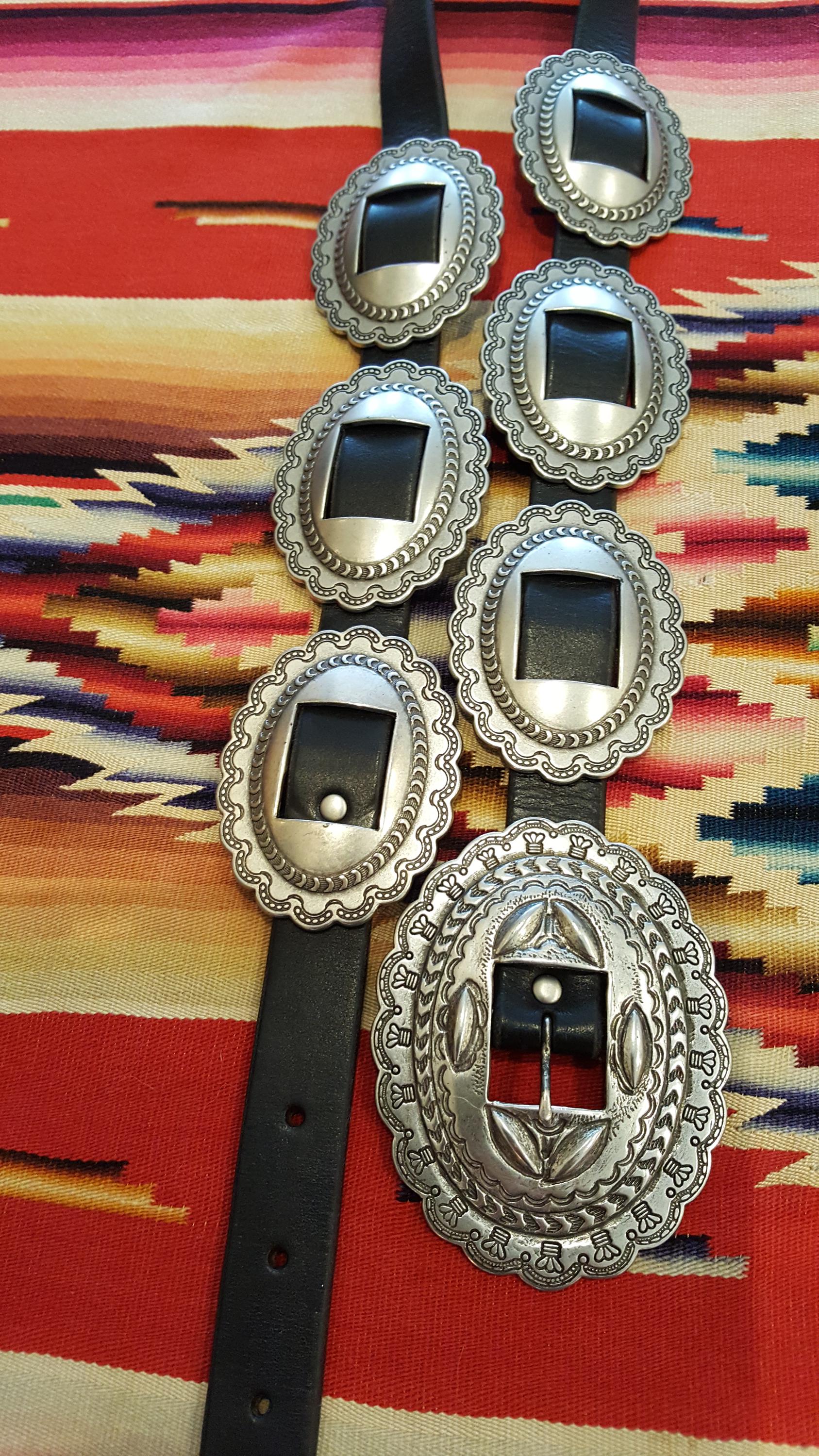 7 CONCHO Ralph Lauren Belt Leather BLACK Western Navajo Indian 
