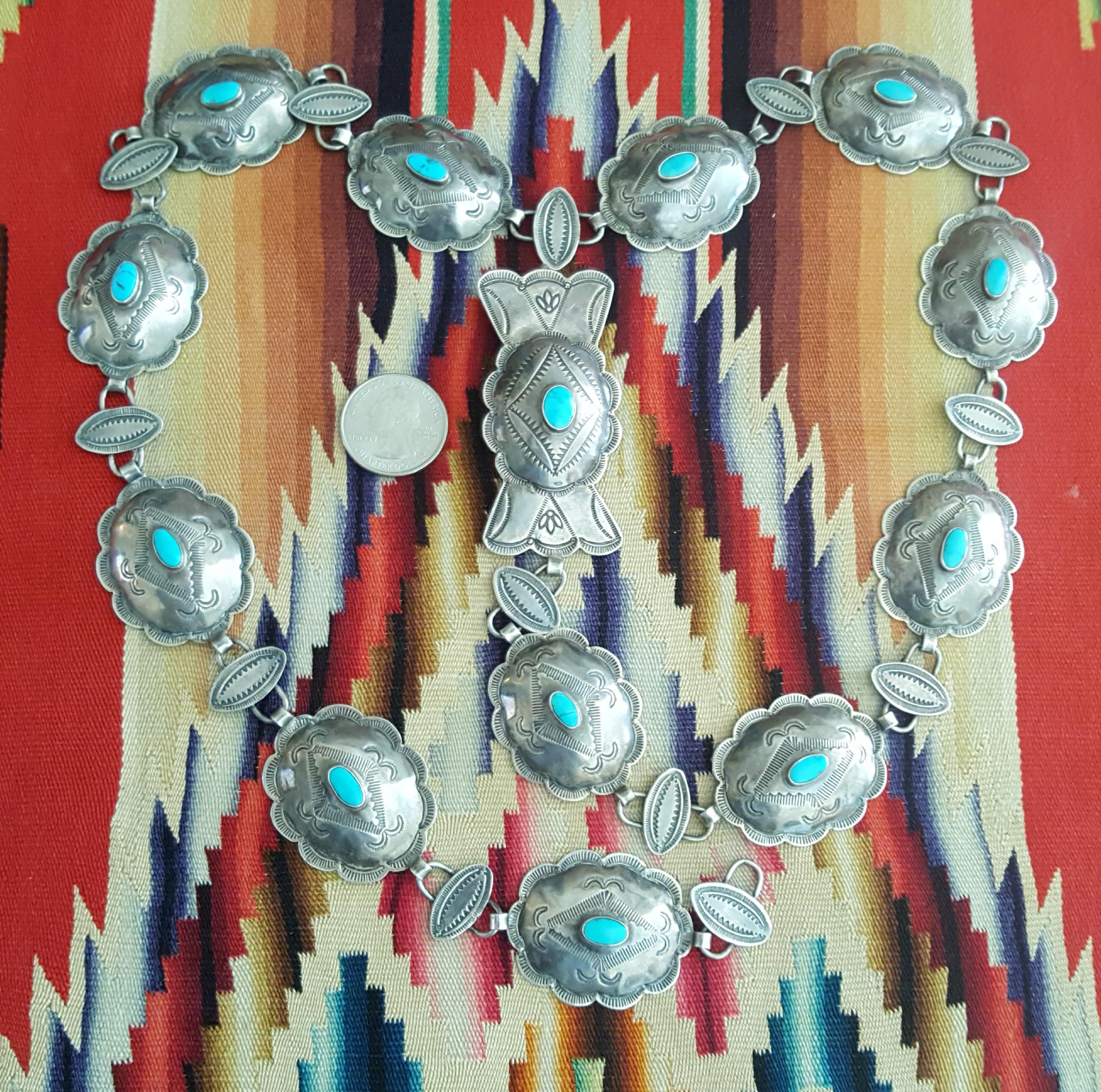 1953 Concho Belt STERLING Silver Turquoise Navajo Indian  display picture 3