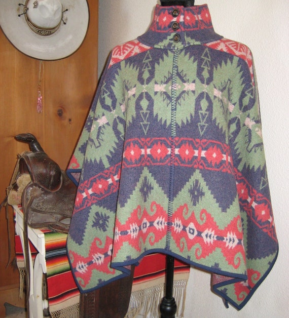 Ralph Lauren Poncho Wool Southwestern Western Azt… - image 1