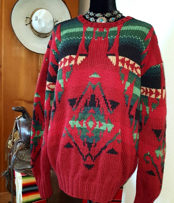 Ralph Lauren Sweater Crew Pullover Polo Aztec Western Southwestern SCRATCHY  Wool Hand Knit Men's Large 49 Chest Women's XL Vintage -  Canada